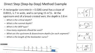Using direct-step method (Step-by-Step) to find depth in GVF - CE 331 Class 36 (13 April 2022)