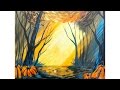Fall Forest with pumpkins Step by Step Acrylic Beginners painting lesson | TheArtSherpa