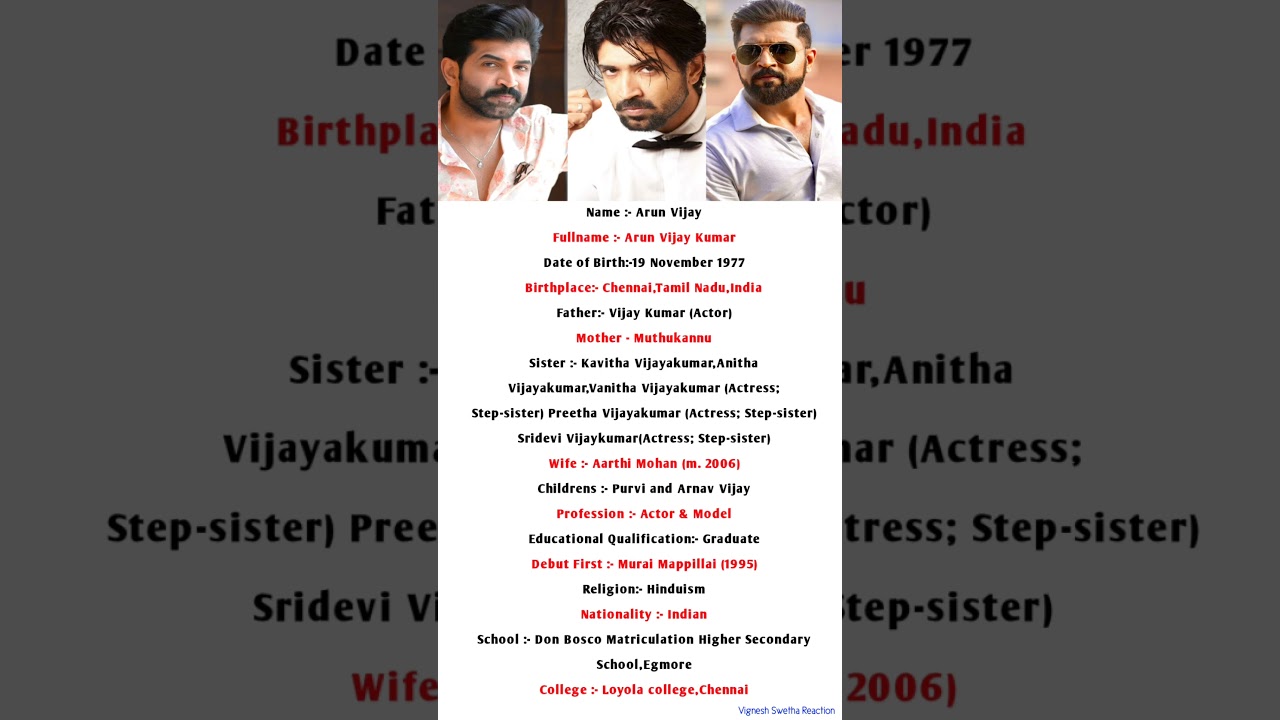 South Indian Actor Arun Vijay Biography 