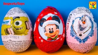 3 Surprise Eggs Mickey Mouse Disney Frozen Princess Monsters University Surprise Eggs