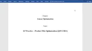 Practice LP (Q15-CH11): Product Mix Optimization