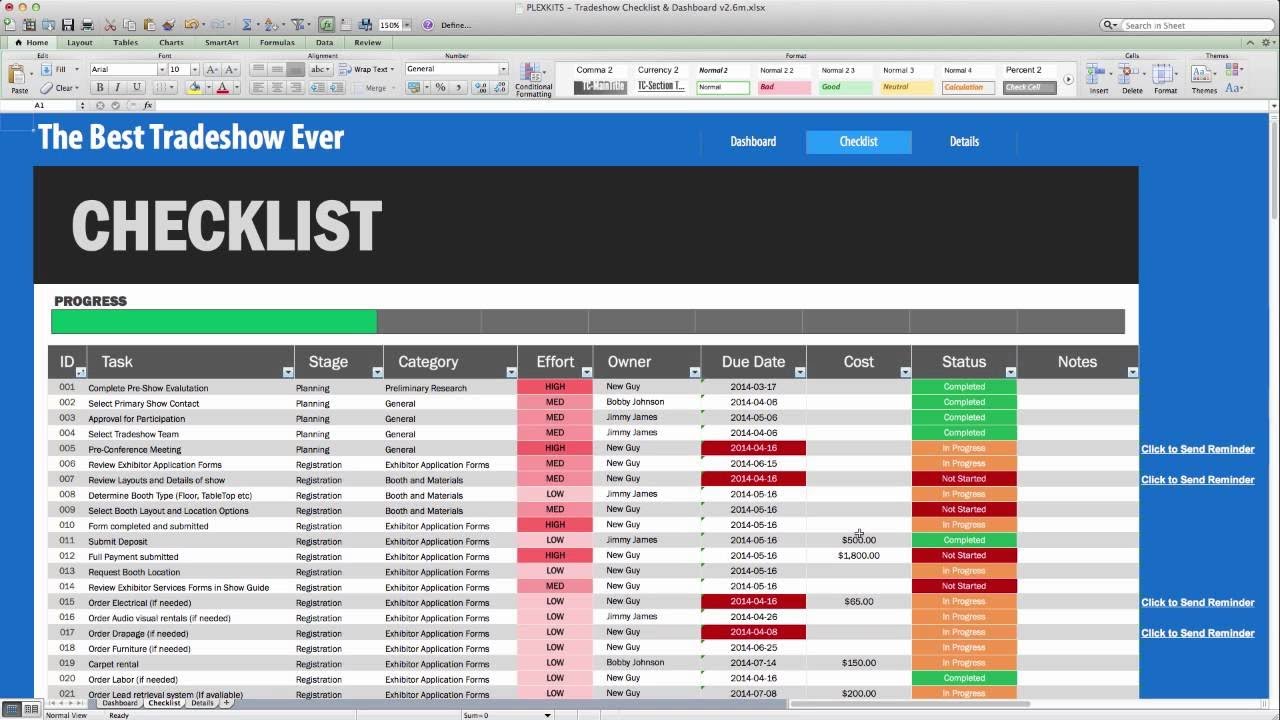 The Ultimate Tradeshow Checklist Excel Template Dashboard Demo YouTube