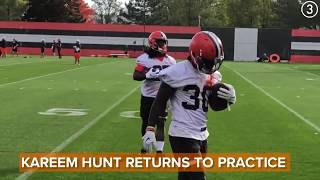 Suspended Cleveland Browns RB Kareem Hunt returns to practice, still not eligible to play until Week