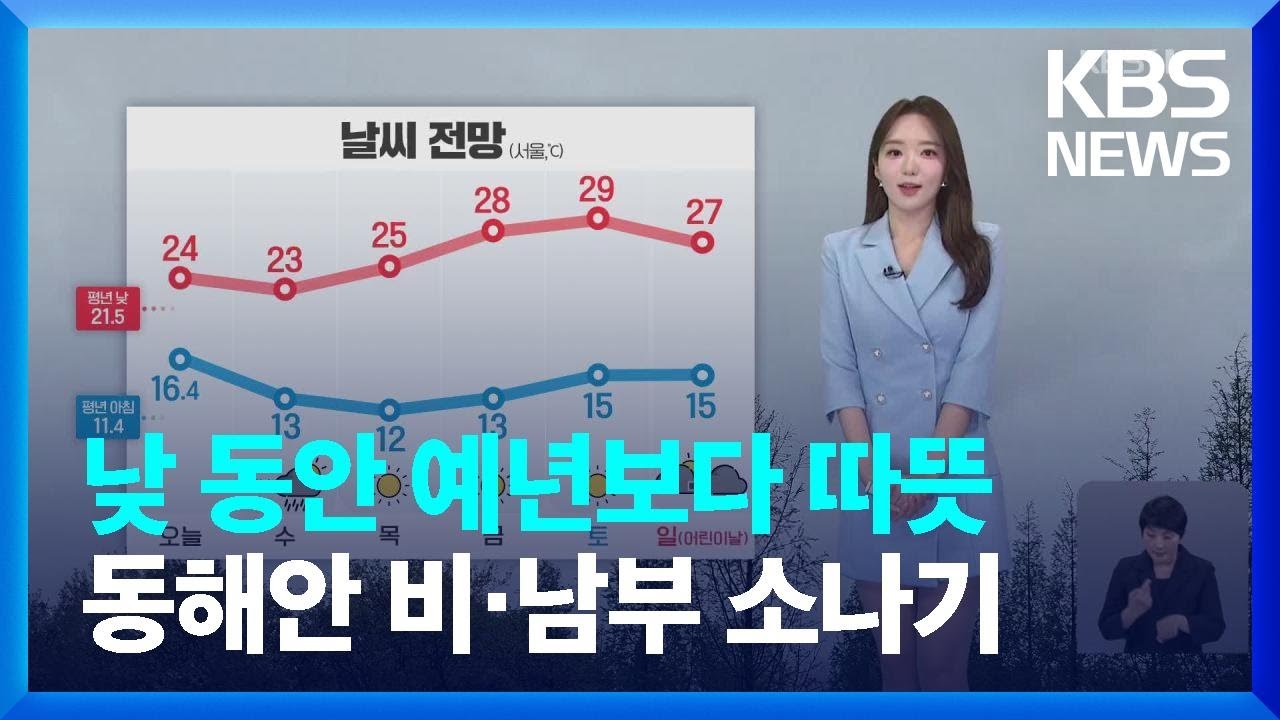 [날씨] 낮 동안 예년보다 따뜻…동해안 비·남부 소나기 / KBS  2024.04.30.