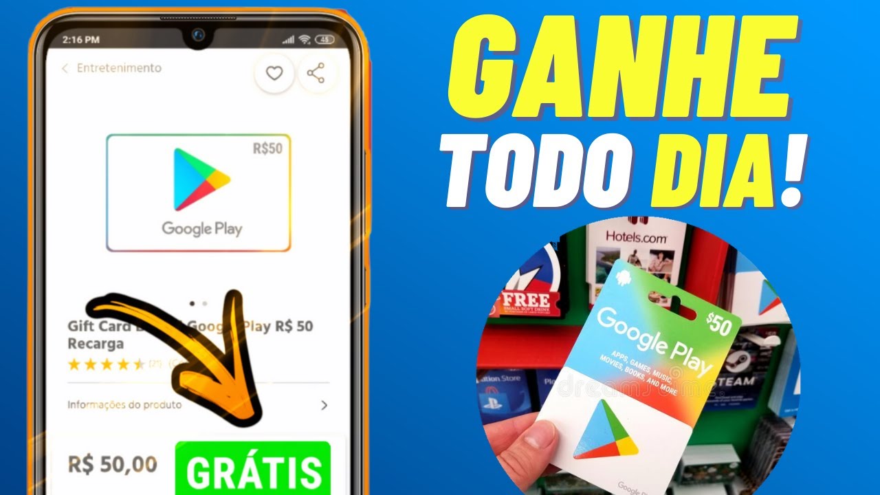 COMO GANHAR UM GIFT CARD DE R$50 TODO DIA! SALDO GRÁTIS na GOOGLE PLAY ...