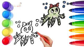 How To Draw cute Octopus Drawing, Painting &amp; Coloring For Kids and Toddlers_ Child Art 🐋🌈🎨