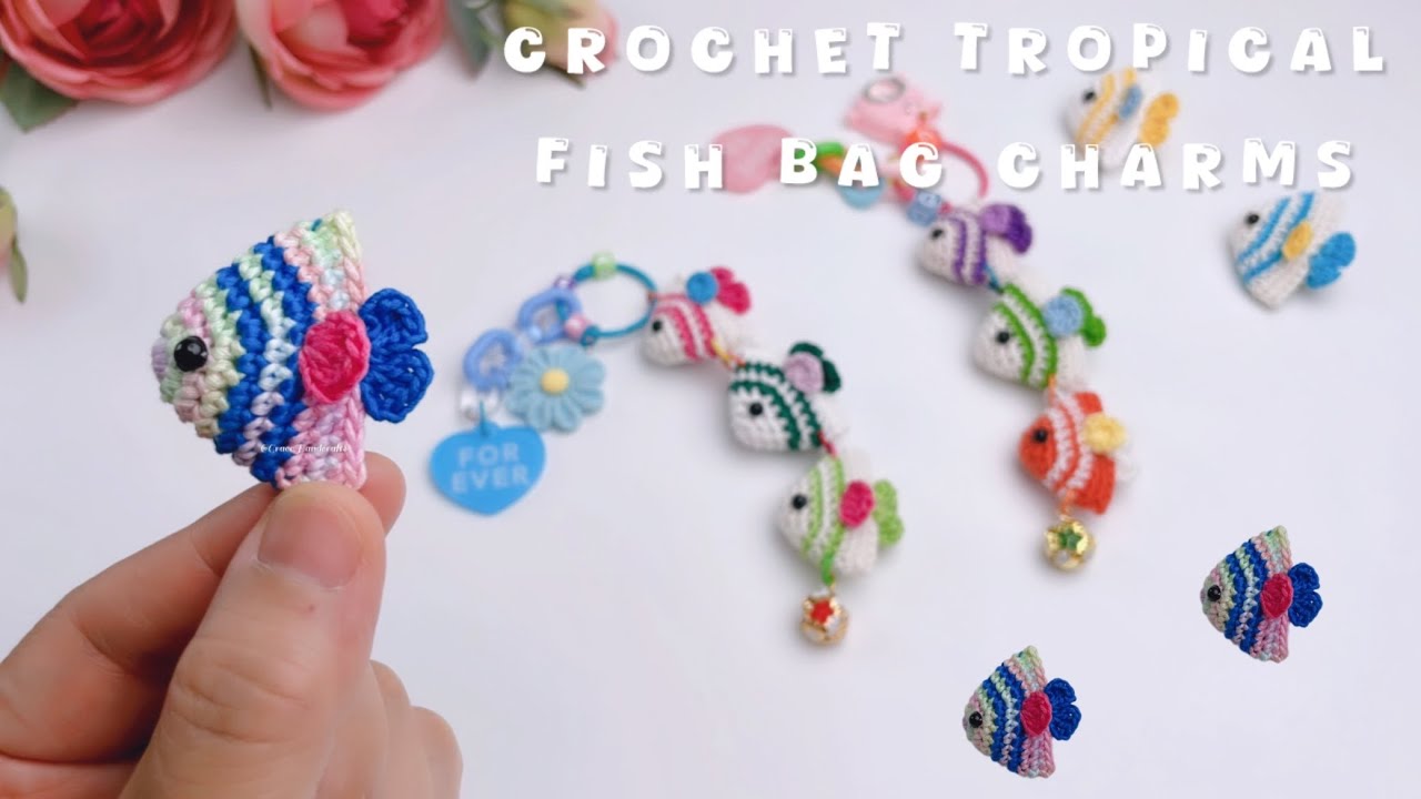 🤩Tutorial👉 How to crochet adorable ￼tropical fish🐠bag charms