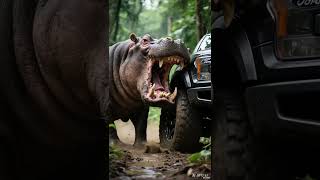 Hippoes Block The car For a Good Reason! #Animals #Wildlife #Rescue #shorts