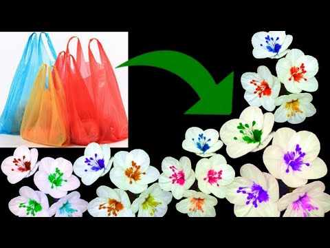 Flowers making with Plastic Carry Bags | DIY | Carry Bags Re Use Ideas ...