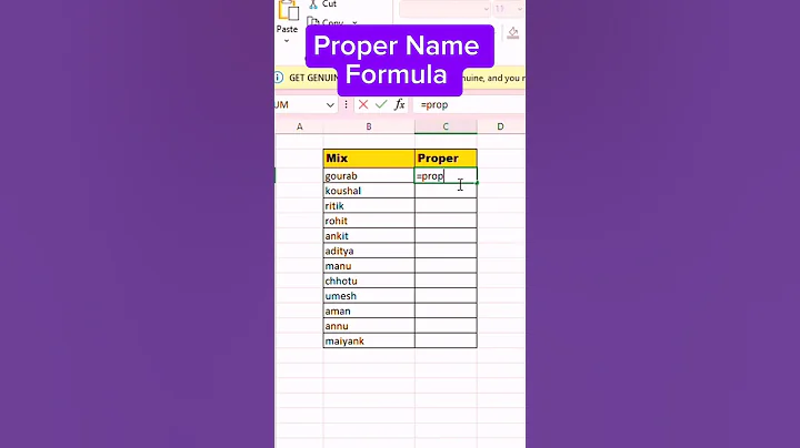 MS Excel Me Proper Name Kaise Likhe || MS Excel Formula #viral #shorts #trending #shortfeed