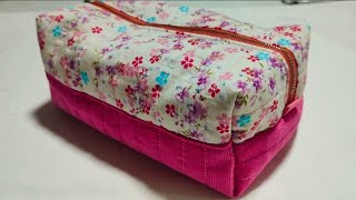 DIY Two Tone Boxy Beauty Bag 💞 Beauty Bag Sewing Tutorial  👛 #diy #handmade