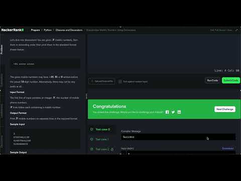 Hackerrank Python Solution  #1 Closures and Decorators - Standardize Mobile Number Using Decorators