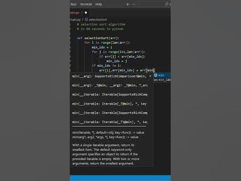 Selection Sort Algorithm Python In 60 Seconds #shorts - YouTube