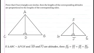 Prove that if two Triangles are Similar, then the Altitudes share the same Proportion as the Sides