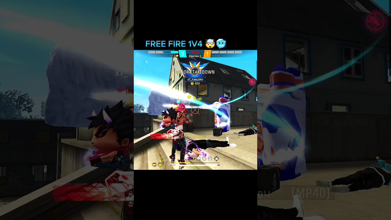 1v4 free fire 🤯💀 