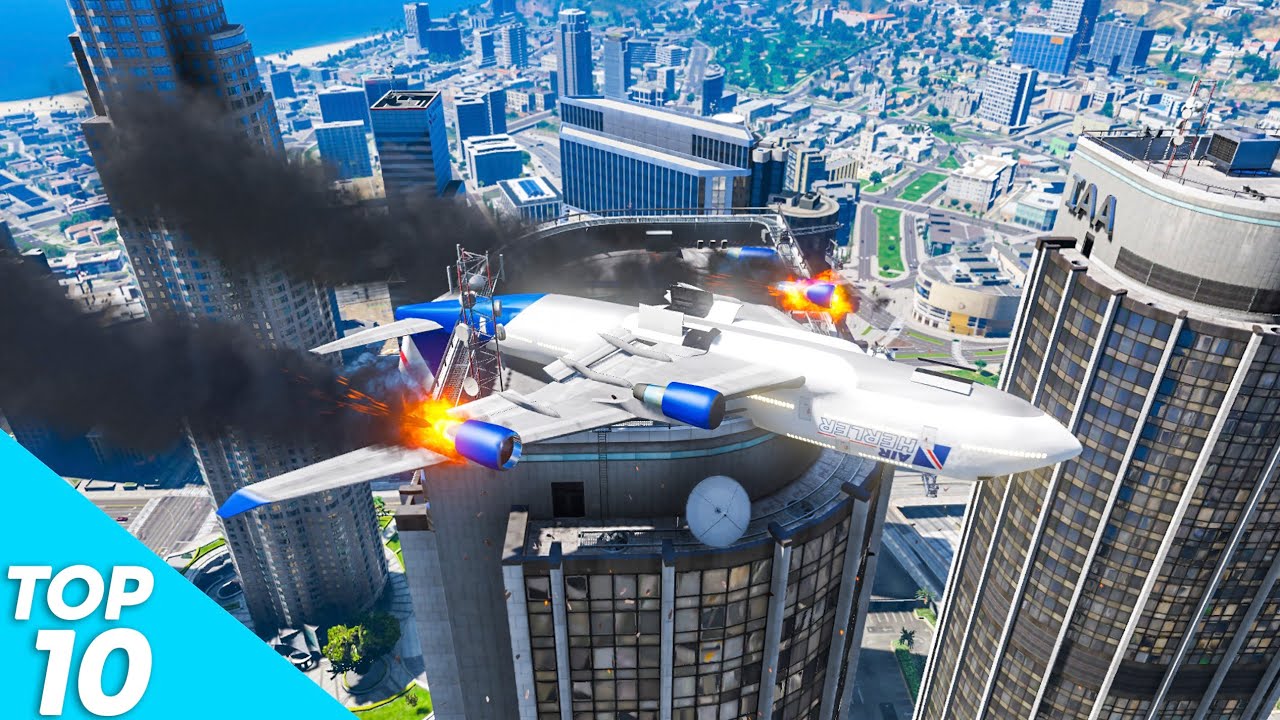 Top 10  Plane Landing Fails & Helicopter Crash compilations || realistic GTA 5 plane crashes