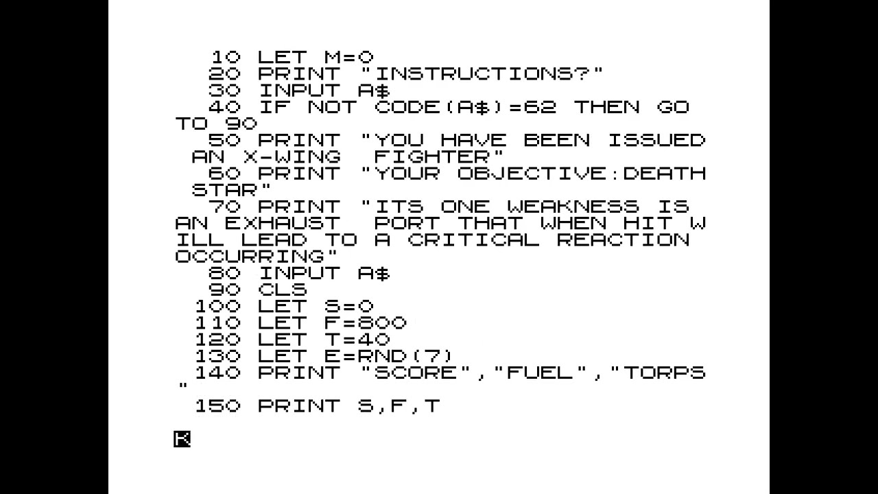 Death Star (1983) by Jon Barnett - ZX80 - Gameplay