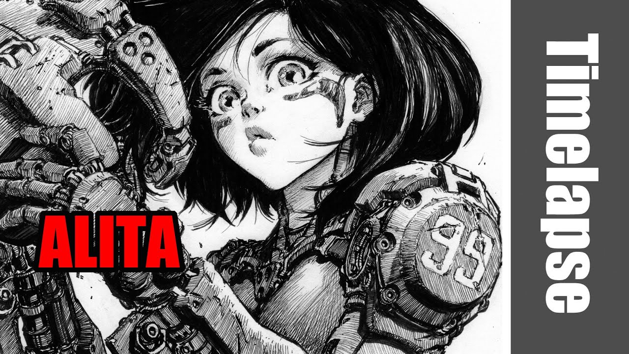 Drawing Alita ( from the Manga Battle Angel Alita ) - Timelapse | Red