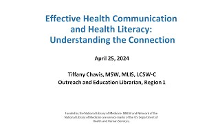 Effective Health Communication and Health Literacy: Understanding the Connection (April 25, 2024)