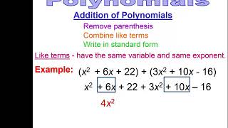 Lesson 18   Polynomials Addition Subtraction & Multiplication of a Monomial