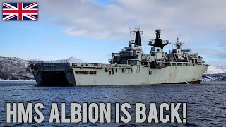 The UK’s amphibious flagship HMS Albion returns from amphibious exercises in Arctic Circle