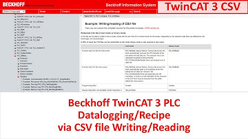 BK17. Beckhoff TwinCAT 3 Datalogging or Recipe via CSV Reading and Writing