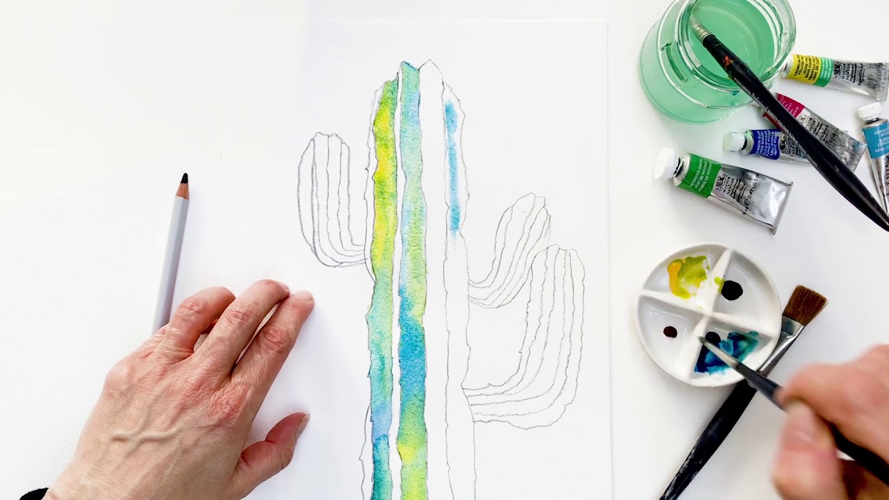 Tutorial : Step by Step Watercolor Painting : The Cactus - YouTube