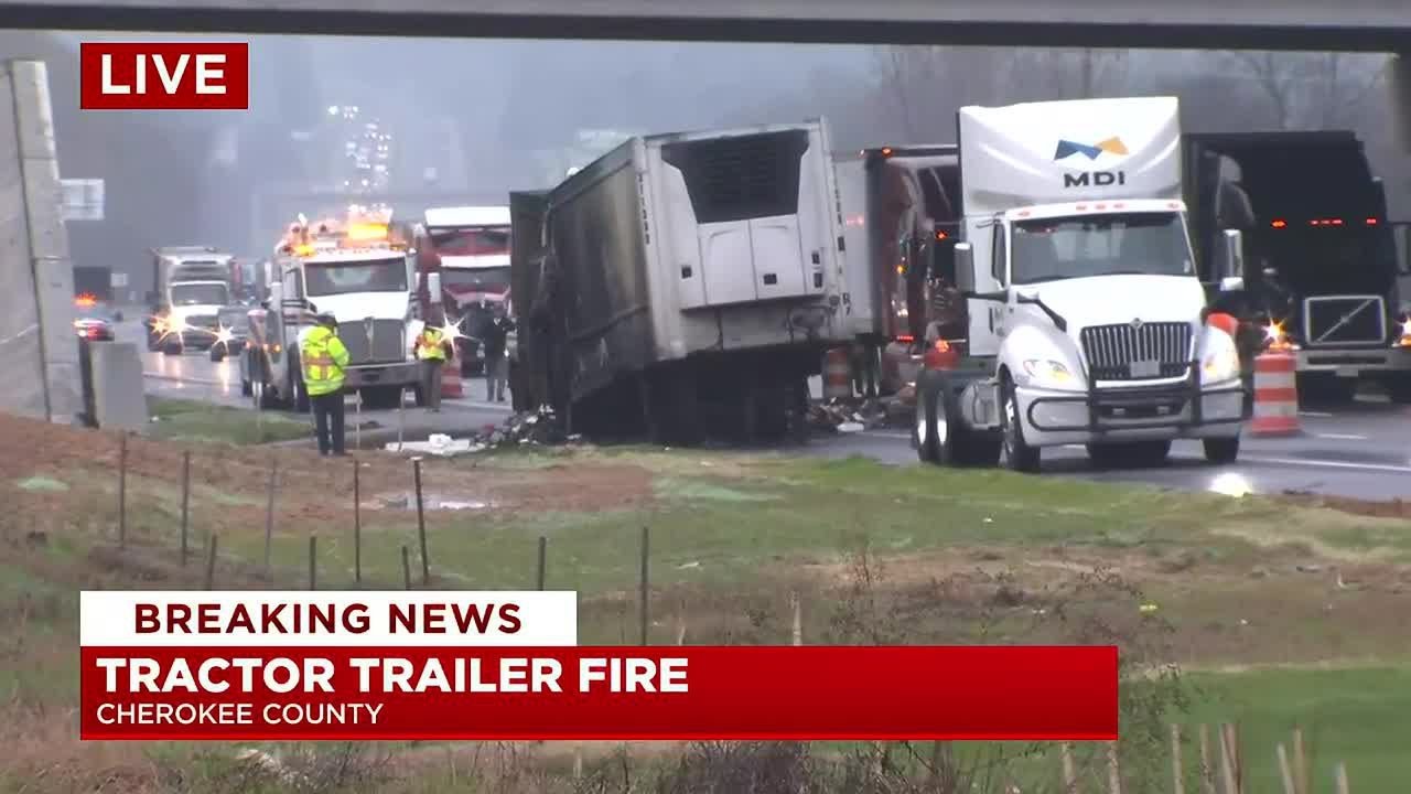 I-85 S shut down due to tractor trailer fire - YouTube