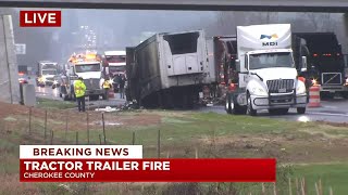 I-85 S shut down due to tractor trailer fire