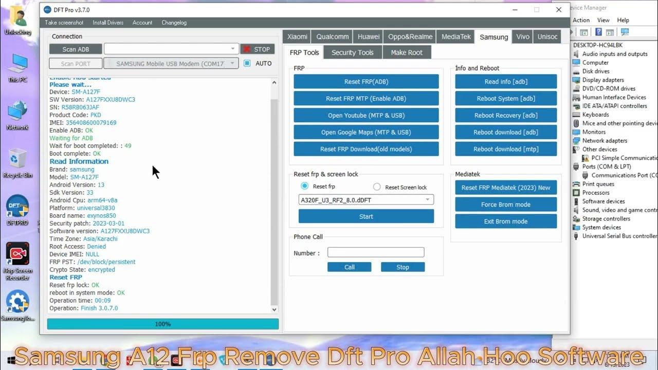 Samsung A12 A127f FRP Reset With Out Test Point/Dft Pro Allah Hoo