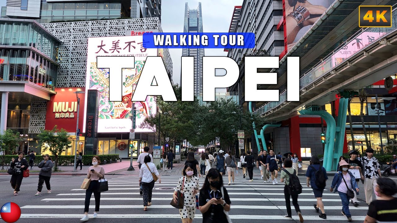 Тайбэй, ТАЙВАНЬ - пешеходная экскурсия по торговому району Синьи в формате 4K