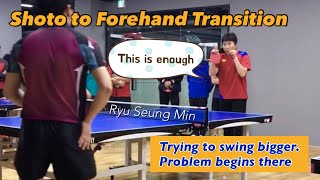 [Eng] Short to Forehand Transition _ Trying to swing bigger. Problem begins there (Ryu Seung Min)