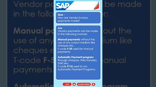 SAP FICO Interview Question Answer| Vendor invoice payments in SAP FICO| #shorts