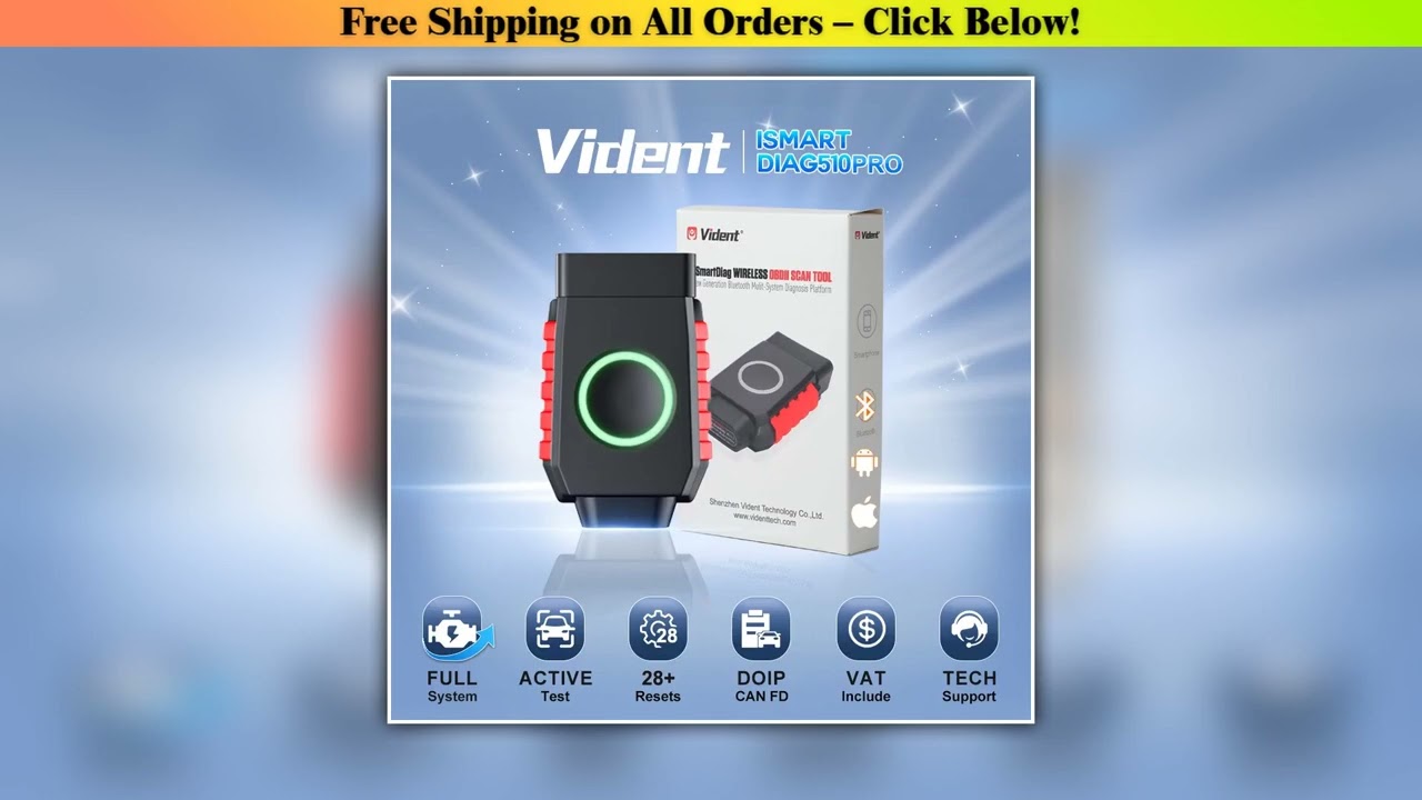 VIDENT iSmartDiag510Pro Wireless BT OBD2 Scanner All System Diagnostic Tool Active Test OBD