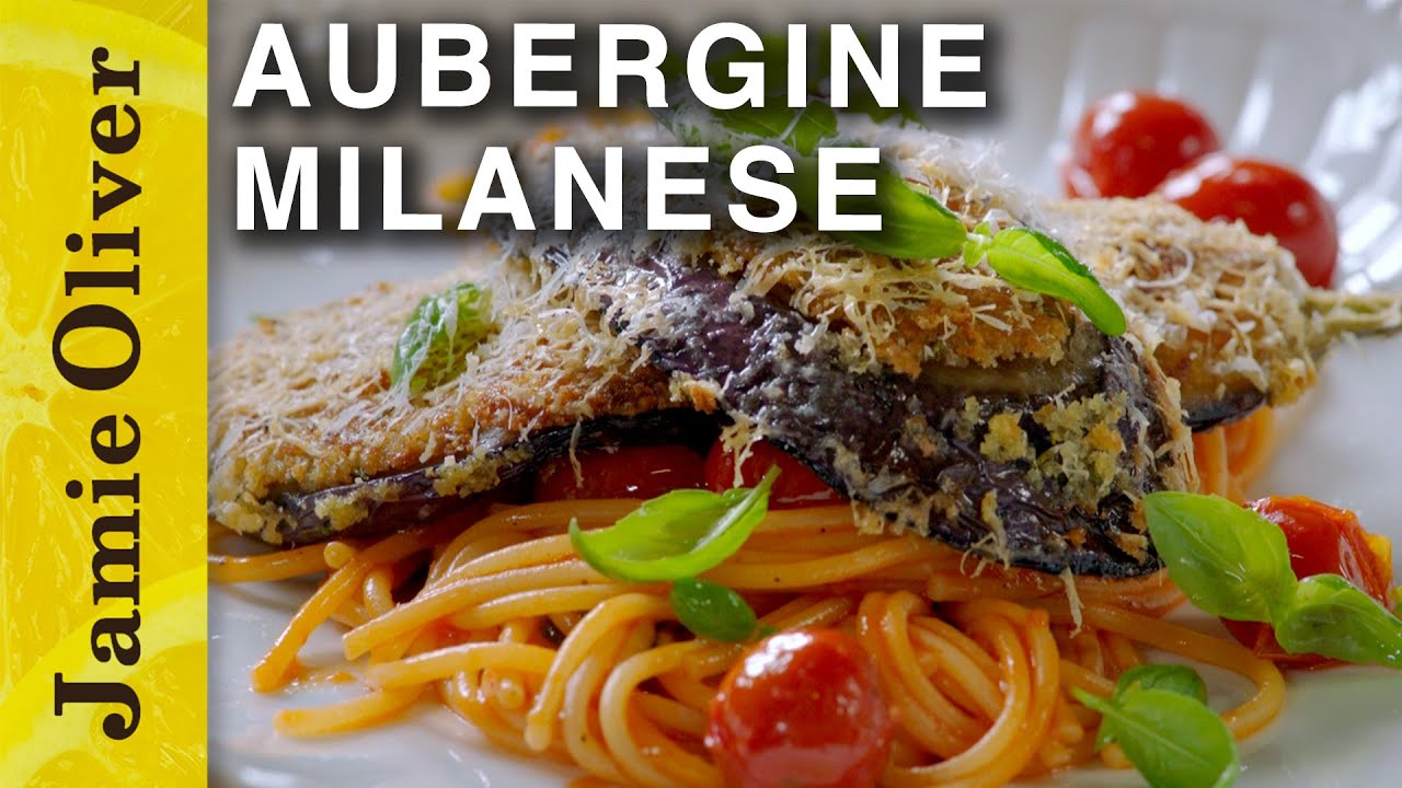 ⁣Aubergine Parmesan Milanese with Spaghetti | Jamie Oliver