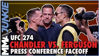 Tony Ferguson fakes ankle pick on Michael Chandler at faceoff 😂 | UFC 274 press conference