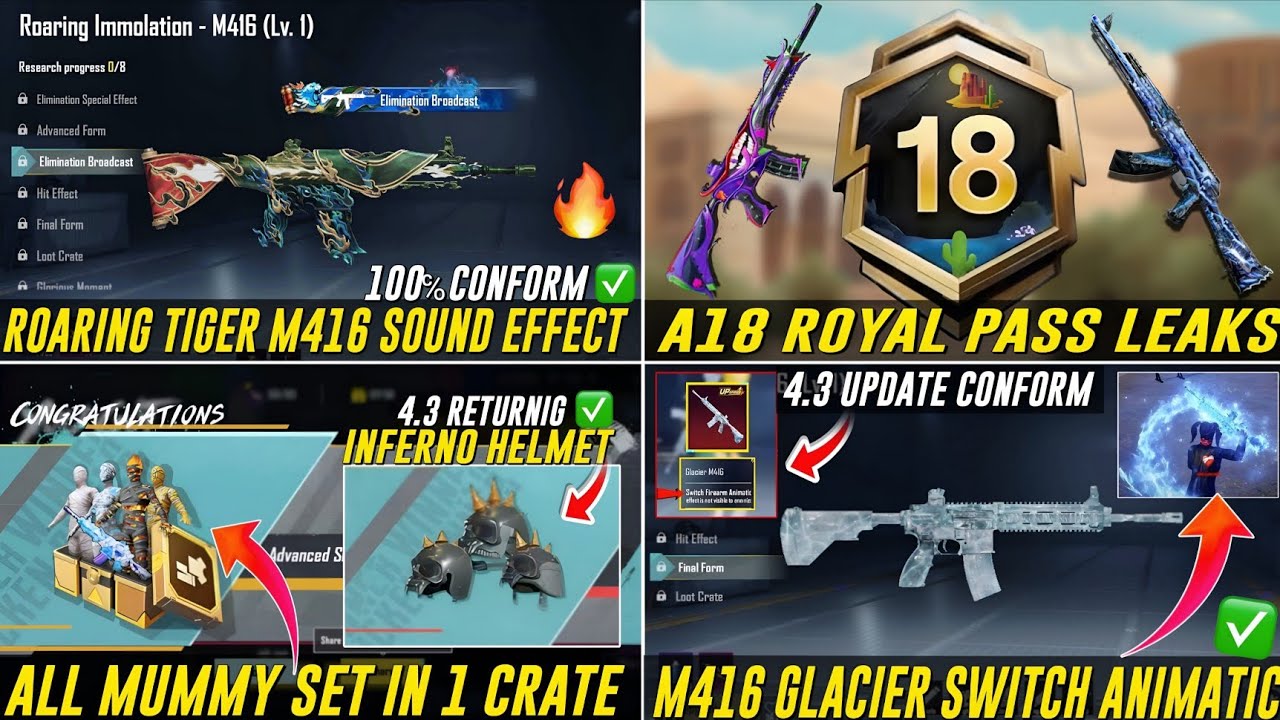 ✅ A18 ROYAL PASS IS HERE😍 INFERNO HELMET RETURN IN BGMI🔥|M416 GLACIER SWITCH ANIMATION💯| BGMI LEAKS