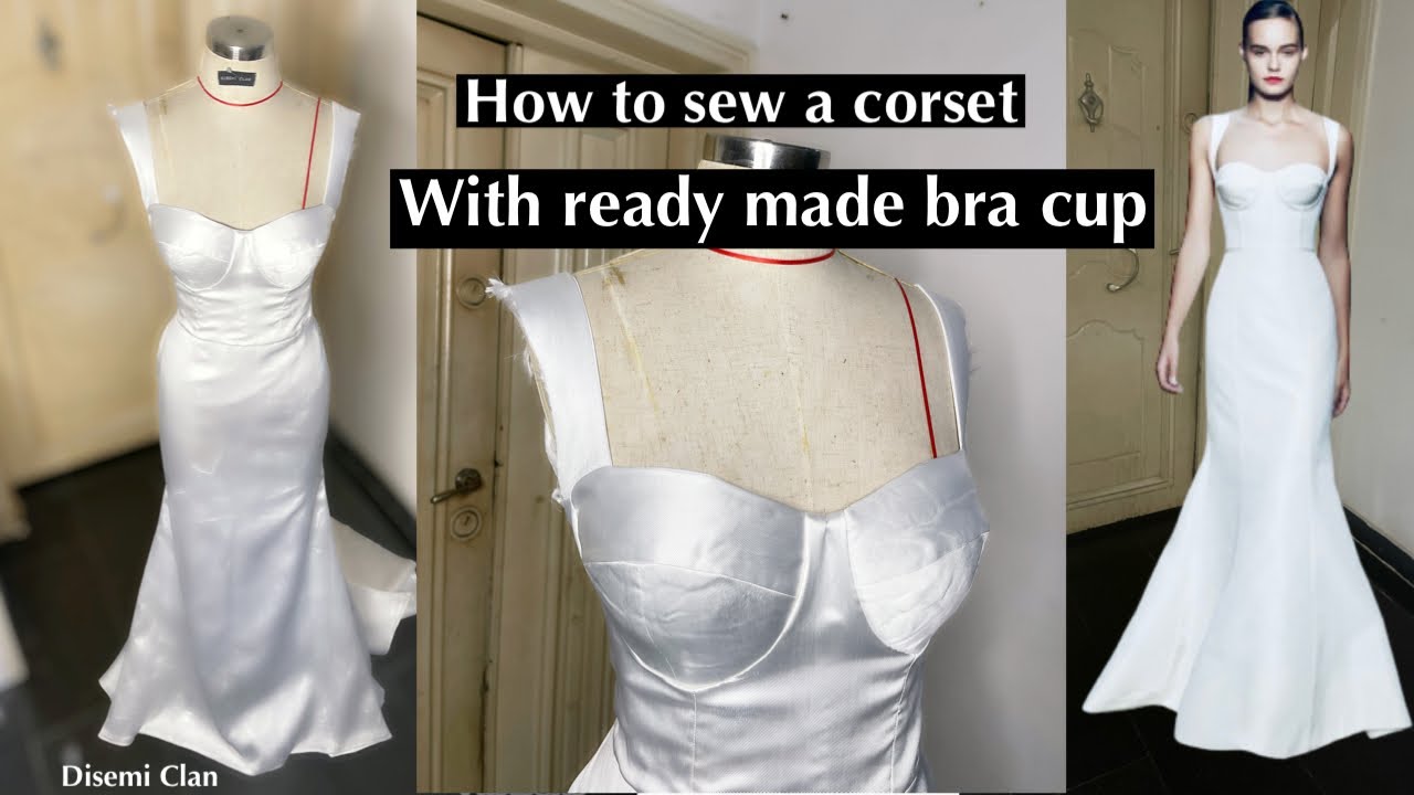 How to sew a Corset A-line wedding dress with a bra cup 