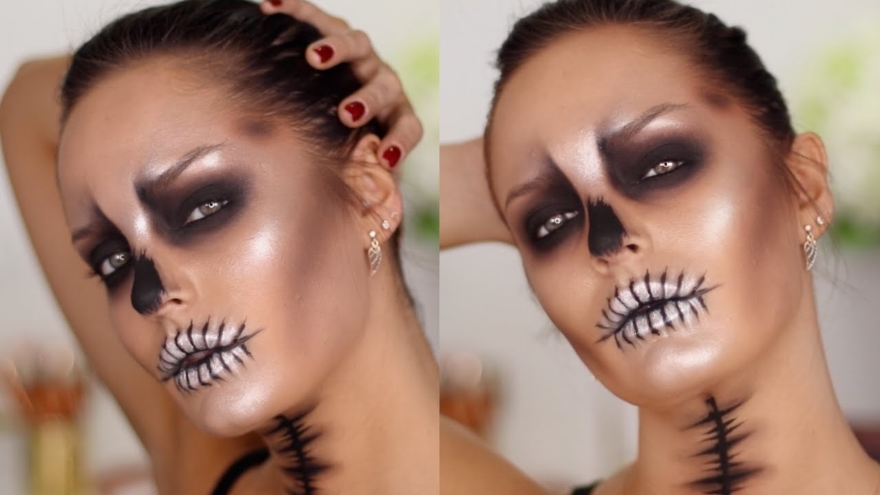 Easy Glam GLOSSY SKULL Halloween Makeup Tutorial YouTube