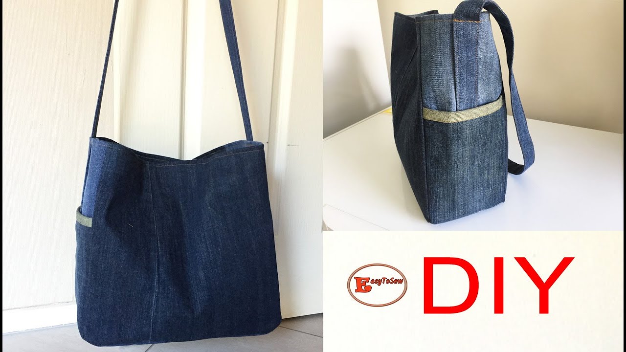 DENIM SHOULDER BAG DIY | CONVERT OLD JEANS INTO BAG | BAG MAKING SEWING ...