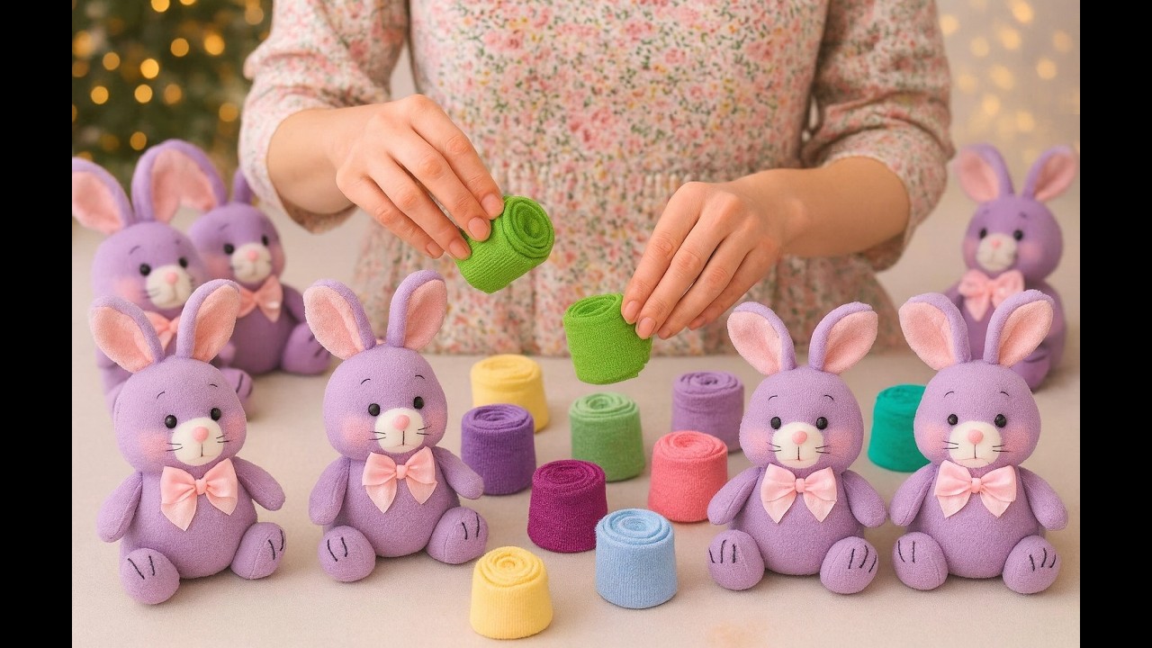 😍 Making a cute rabbit with colored socks in the easiest way 🧦 / Try it today!