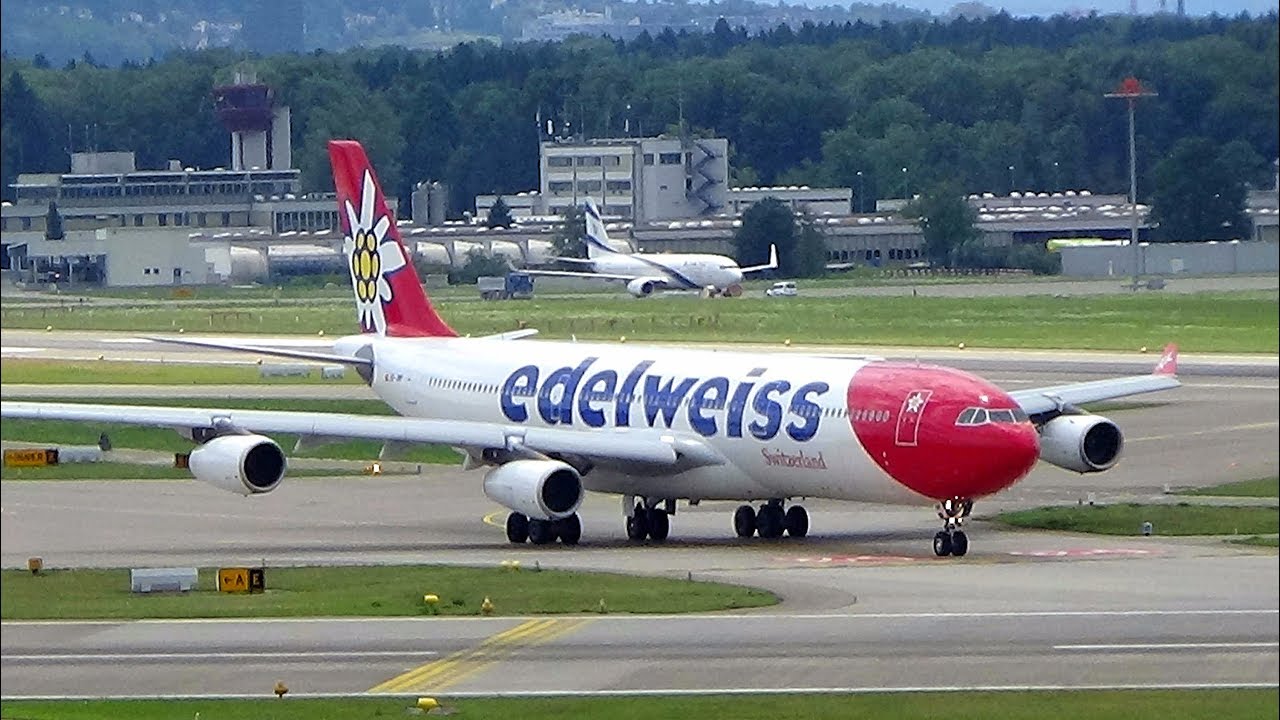 [HD] SPECTACULAR Edelweiss A340-300 takeoff at Zurich Airport | Zurich