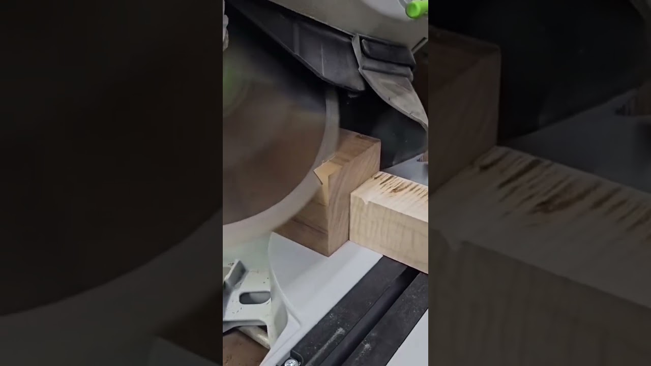 the process of cutting wood at an angle with an oblique cut