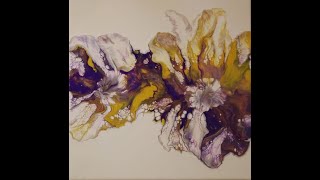 (76) Acrylic Dutch Pour Painting in Purple & Gold on White.