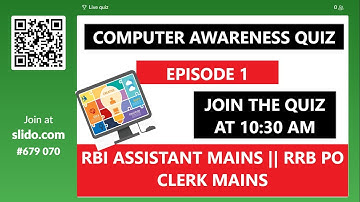🔴 COMPUTER AWARENESS QUIZ🔥 Episode - 1 📌 Target RBI ASSISTANT MAINS  📚
