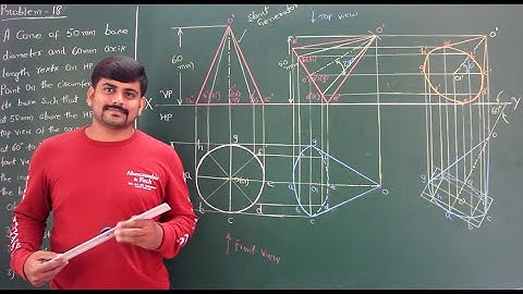 44 - Cone resting on a point on the circumference of its base on HP- Mod 3- Graphics by GURUDATT.H.M