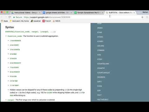 Google Sheets  Using SUBTOTAL formula