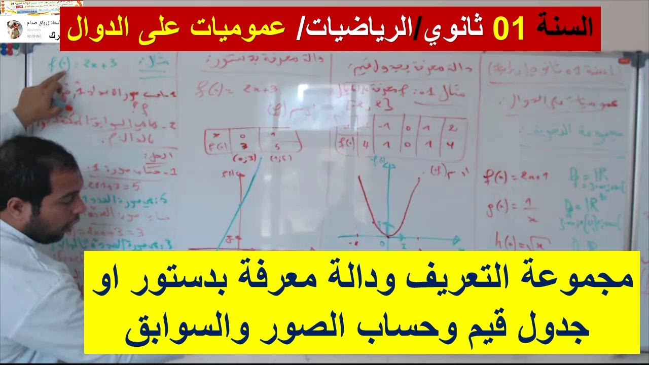 السنة 01 ثانوي الرياضيات مجموعة تعريف دالة والدالة المعرفة بدستور او جدول قيم وحساب الصور والسوابق