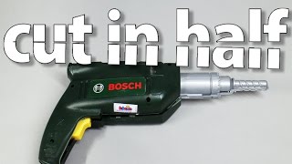 BOSCH toy drill cut in half with waterjet