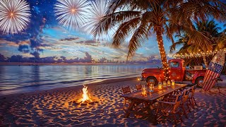 🇺🇸 4th of July Beach Ambience: Fireworks, Bonfire & Ocean Waves with Relaxing Patriotic Music | 4K screenshot 5